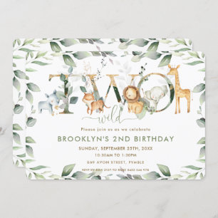 Invitación Moda Jungla Animales Verdor Segundo cumpleaños Dos