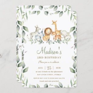 Invitación Moda Jungle Animales Greenery Cumpleaños Chica