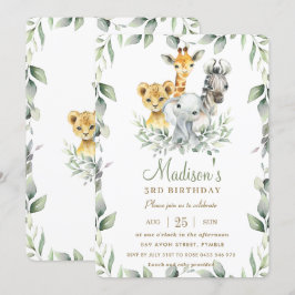 Invitación Moda Jungle Animales Greenery Cumpleaños Chica