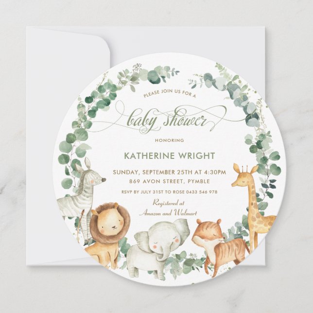 Invitación Moda Jungle Animales Greenery Neutral Baby Shower (Anverso)