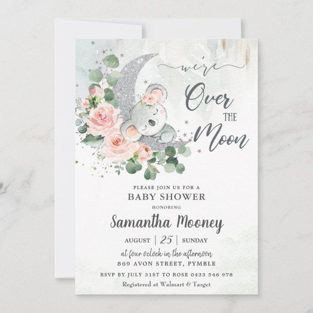 Invitación Moda Koala Terminamos el Chica de la Luna Baby Sho (Anverso)