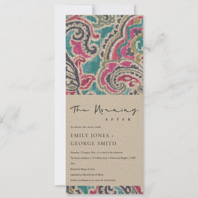INVITACIÓN MODA KRAFT BOHO IKAT TRIBAL PATRÓN MAÑANA DESPUÉS (Anverso)