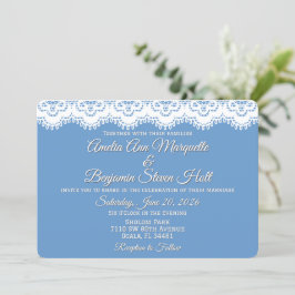 Invitación Moda Lace blanco y Boda azul turbio