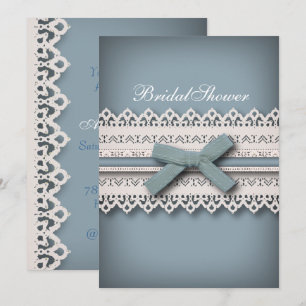 Invitación Moda Lace Cute Bow algo de ducha de novia azul