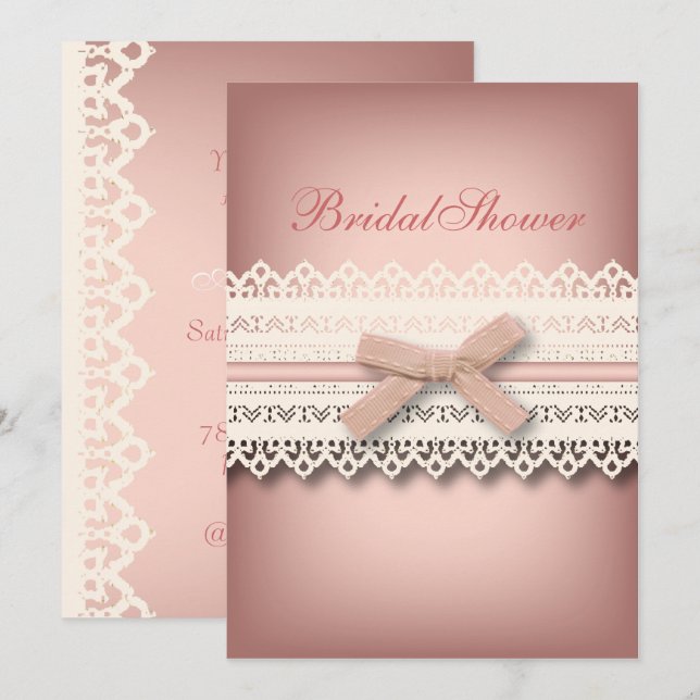 Invitación Moda Lace Cute Bow Pink kawaii ducha de novia (Anverso / Reverso)