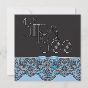 Invitación Moda Lace negro y Sip azul y ver