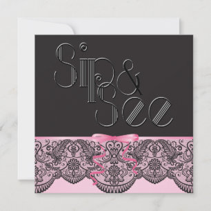 Invitación Moda Lace negro y Sip rosado y ver