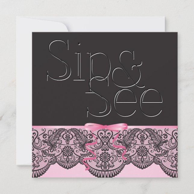 Invitación Moda Lace negro y Sip rosado y ver 2 (Anverso)