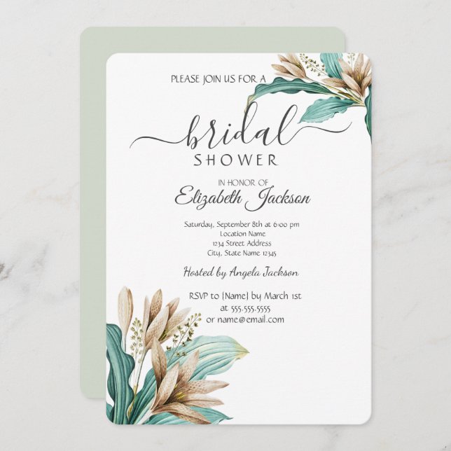 Invitación Moda Las Flores De Boho Salen De La Ducha Bridal (Anverso / Reverso)