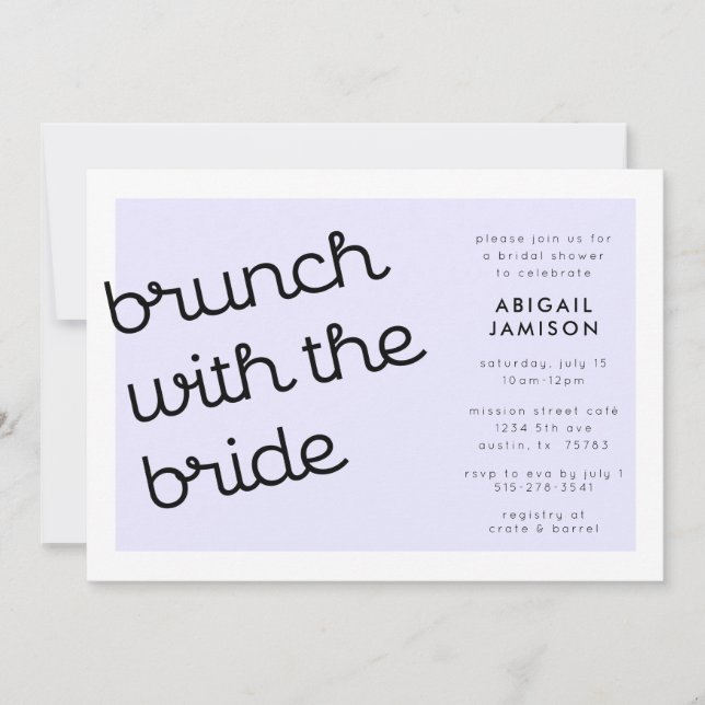 Invitación Moda Lavanda Mínima Mod Script Bridal Brunch (Anverso)