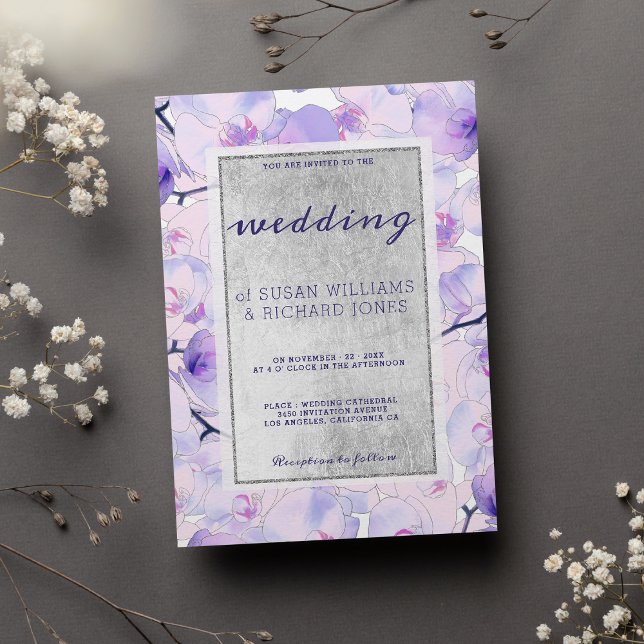 Invitación Moda lavanda rosa orquídea de plata Boda floral (Chic pink lavender silver orchid floral Wedding )