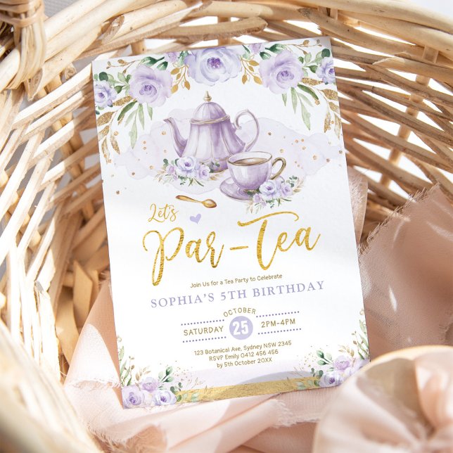 Invitación Moda Lavender Gold Chicas florales Birthday Tea Fi (Subido por el creador)