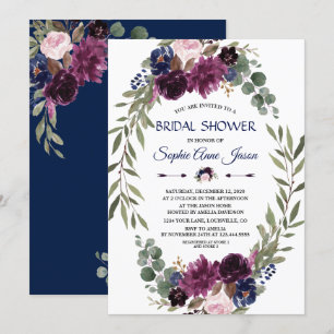 Invitación Moda Lavender Naval Floral Azul Floral Flor Ducha 
