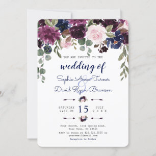 Invitación Moda Lavender Navy Floral Azul Boda