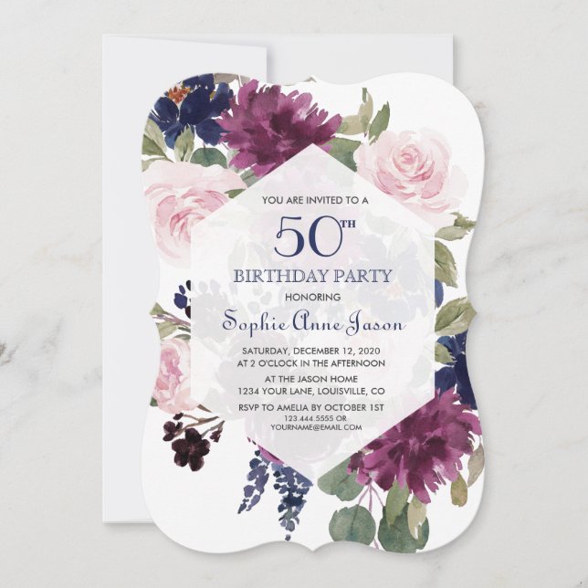 Invitación Moda Lavender Purple Floral Bloom 50 cumpleaños (Anverso)