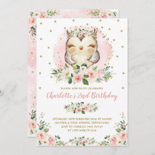 Invitación Moda Lechuza Rubor Chica dorado rosado Cumpleaños