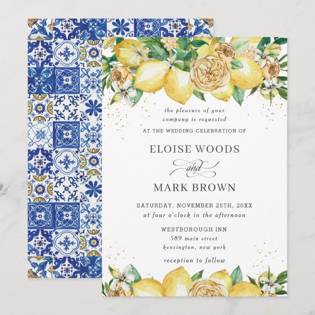 Invitación Moda Lemon Floral Verdor Boda (Anverso / Reverso)