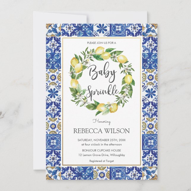 Invitación Moda Lemon Mediterráneo Bebé Sprinkle Boy Chica (Anverso)