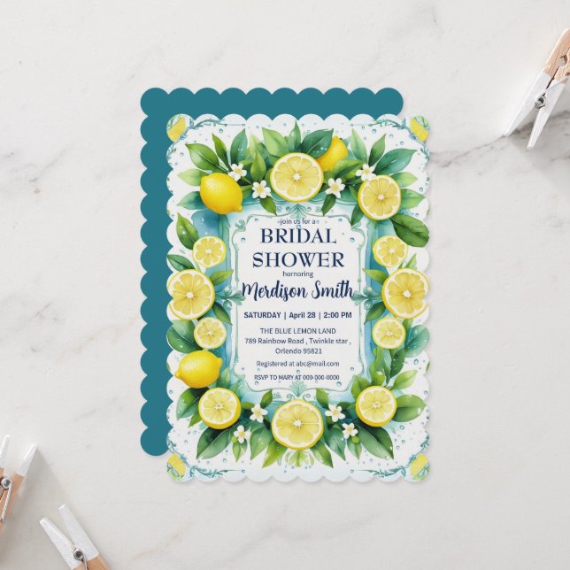 Invitación Moda Lemon Mediterráneo verano ducha de novias (Anverso/Reverso In Situ)