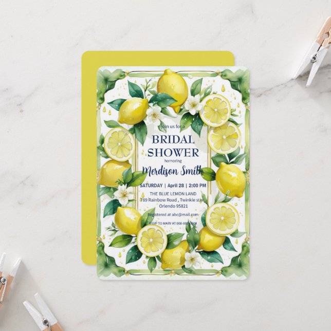 Invitación Moda Lemon Mediterráneo verano ducha de novias (Anverso/Reverso In Situ)