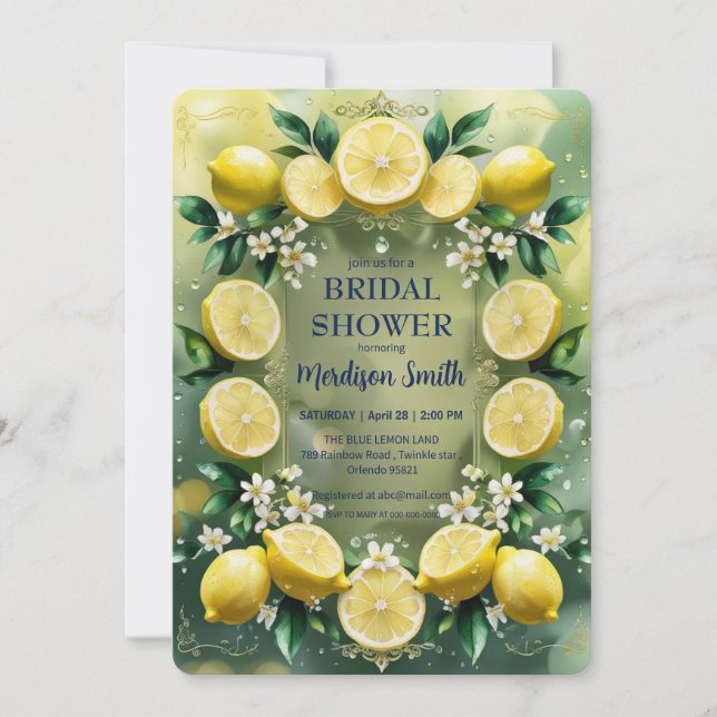 Invitación Moda Lemon Mediterráneo verano ducha de novias (Anverso)