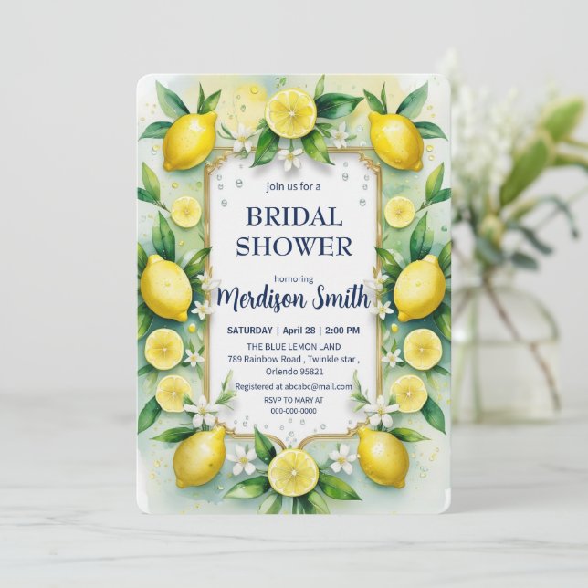 Invitación Moda Lemon Mediterráneo verano ducha de novias (Anverso de pie)