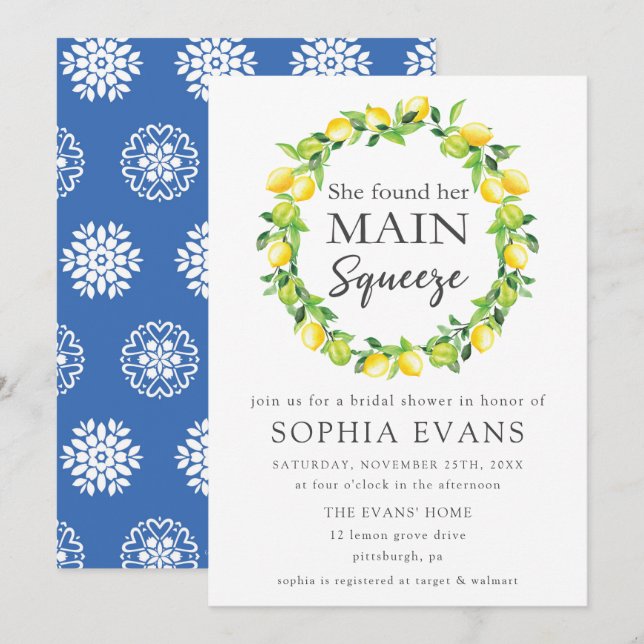 Invitación Moda Lemon Wreath principal Squeeze Bridal (Anverso / Reverso)