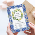 Invitación Moda Lemons Mosaicos 50 aniversario Boda<br><div class="desc">Personalice esta invitación a Aniversario del Boda de Limón de moda con sus detalles de forma fácil y rápida, simplemente pulse el botón personalizar it para reorganizar y formatear el estilo y la ubicación del texto. Con flores de limón color agua y un hermoso diseño mediterráneo de mosaico azul azure....</div>