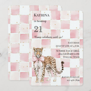 Invitación Moda Leopard Pink Bow Quares Cumpleaños