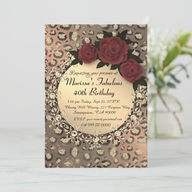 Invitación Moda Leopard Rosa Fabulous 40th Birthday (Anverso de pie)