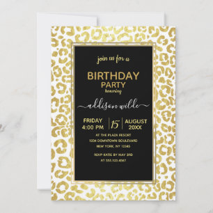 Invitación Moda Leopardo Blanco Oro Moderno Jaguar Cheetah