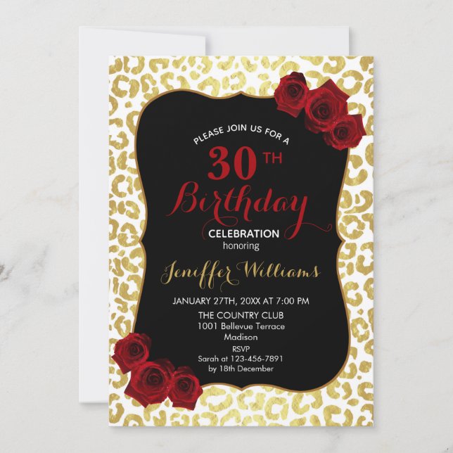 Invitación Moda Leopardo Blanco Oro Moderno Jaguar Cheetah    (Anverso)