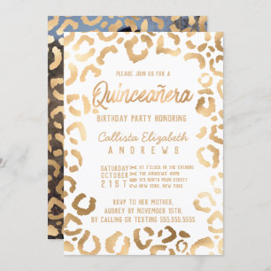 Invitación Moda Leopardo Quinceañera de oro blanco