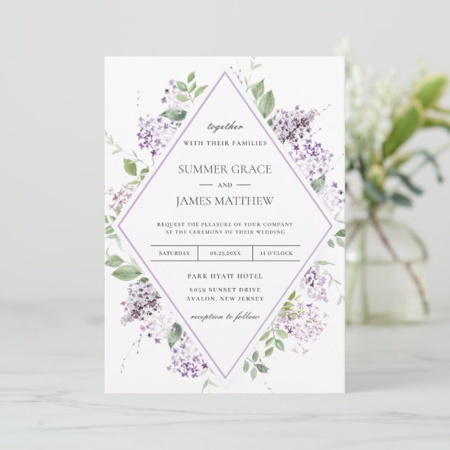 Invitación Moda Lilac blanda Morado Floral Boda I (Anverso de pie)