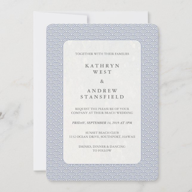 Invitación Moda Lilac-Blue + Blanco Boda de patrón de onda pe (Anverso)