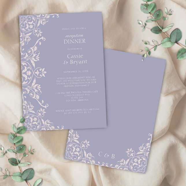 Invitación Moda Lilac francés Elegant Wedding Cena (elegant french lilac theme reception dinner invitation with light purple lavender and blush pink)
