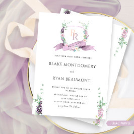 Invitación Moda Lilac Morado Pastel Boda de Monograma Floral