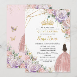 Invitación Moda Lilac Rosas Florales Rosa Quinceanera Dulce 1
