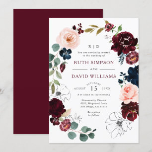 Invitación Moda Línea Arte Borgoña Boda Floral Blossom