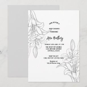 Invitación moda líneas de dibujo lirio florido ducha bebé