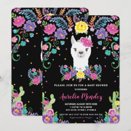 Invitación Moda Llama Cartucho de Baby Shower floral mexicano