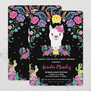 Invitación Moda Llama Cartucho de Baby Shower floral mexicano