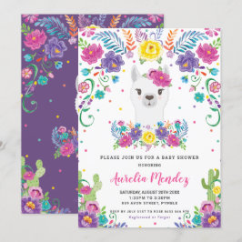 Invitación Moda Llama Chica de Baby Shower floral mexicano