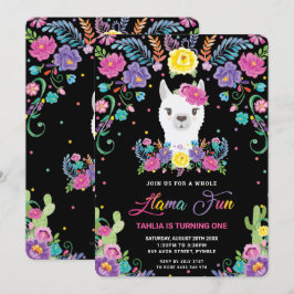 Invitación Moda Llama Fun Floral Mexicana Primer Fiesta de cu