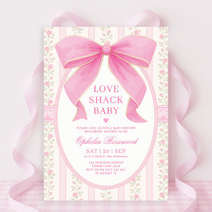 Invitación Moda Love Shack Pink Bow Lace Chica Baby Shower