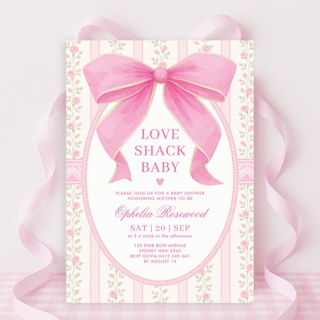 Invitación Moda Love Shack Pink Bow Lace Chica Baby Shower (Subido por el creador)