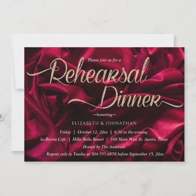 Invitación Moda Lujo Borgoña Ensayo Mínimo Cena (Anverso)