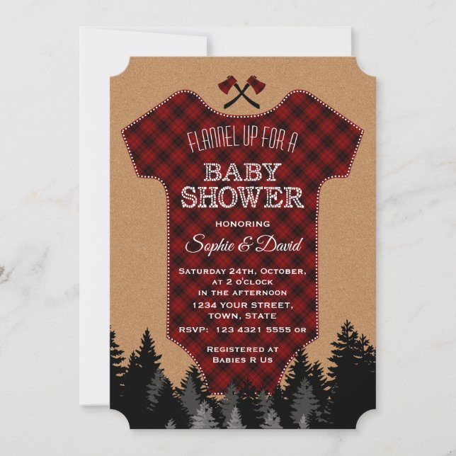 Invitación "Moda Lumberjack Red Buffalo Baby Suit Baby Shower (Anverso)