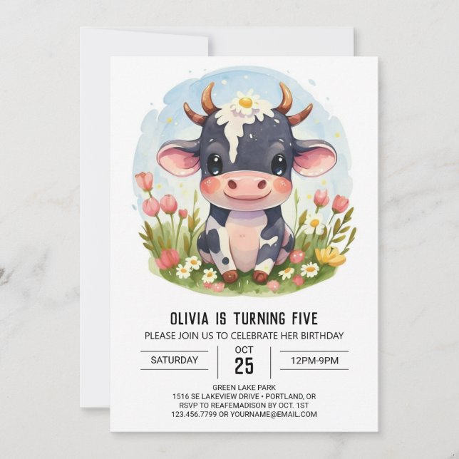 Invitación Moda Magical Barnyard Cow Cumpleaños (Anverso)