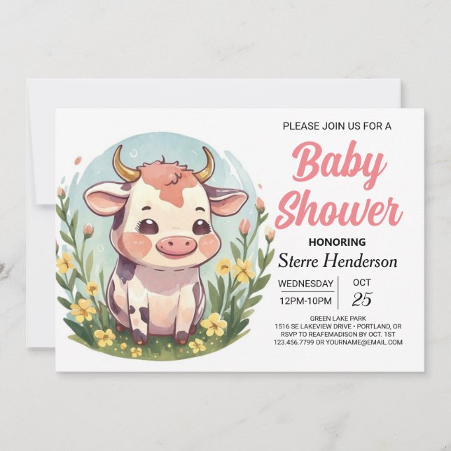 Invitación Moda Magical Bohemian Cow Baby Shower (Anverso)